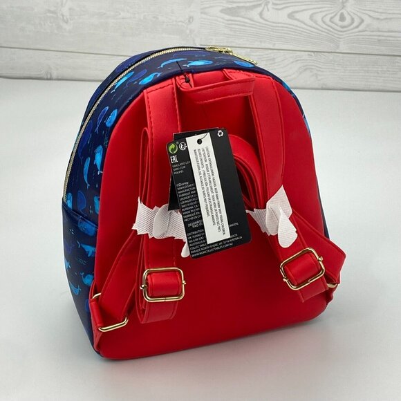 NWT Disney Loungefly Pinocchio & Figaro Whale Mini Backpack Bag Blue & Red main image 5